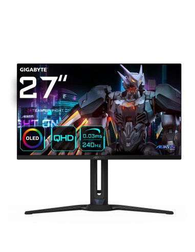 AORUS Monitor de juego FO27Q2 OLED QHD de 27 - 2560 x 1440 240Hz 0.03ms KVM 250 cdm2 FreeSync Premium Pro DisplayHDR True Black 